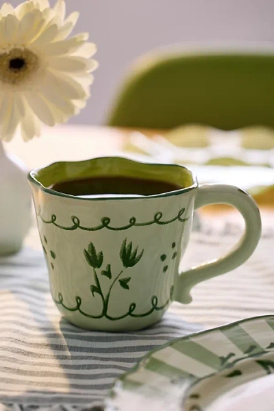 Urban Outfitters Floral Handmade Ceramic Mug In Dark Green At