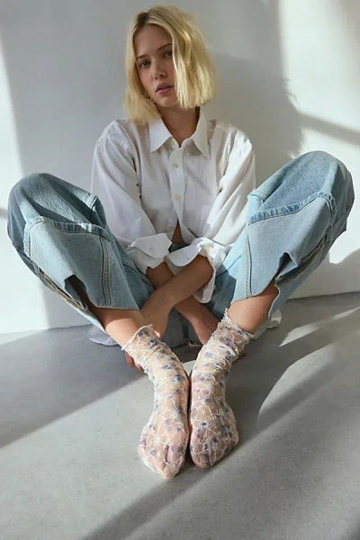 Urban Outfitters Floral Lace Scrunch Sock In Blue Floral, Women's At
