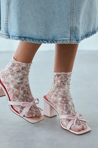 Urban Outfitters Floral Lace Scrunch Sock In Pink Floral, Women's At