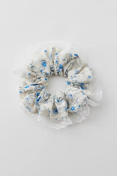 Urban Outfitters Floral Lace Scrunchie In Blue, Women's At
