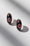 Urban Outfitters Floral Rhinestone Enameled Teardrop Earring In Black, Women's At