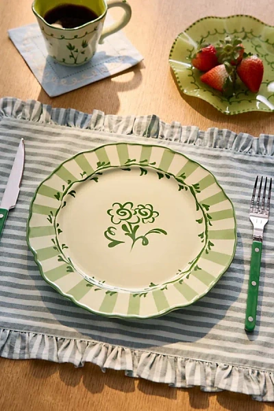 Urban Outfitters Floral Striped 10-inch Ceramic Dinner Plate In Dark Green At