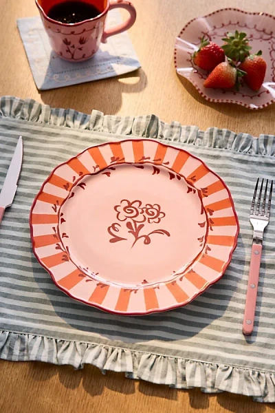 Urban Outfitters Floral Striped 10-inch Ceramic Dinner Plate In Pink At