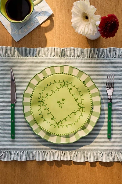 Urban Outfitters Floral Striped 7-inch Glass Dessert Plate In Dark Green At