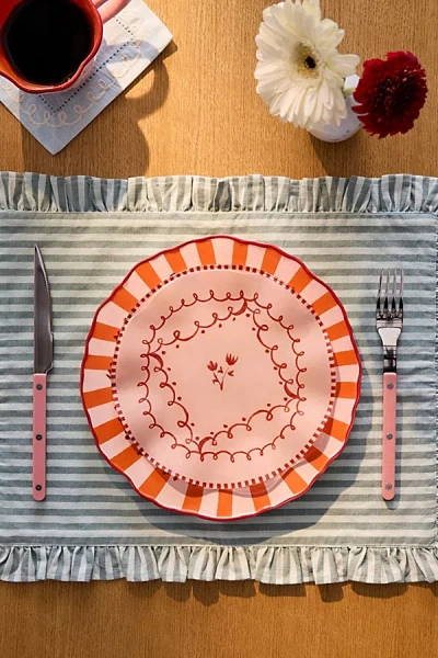 Urban Outfitters Floral Striped 7-inch Glass Dessert Plate In Pink At