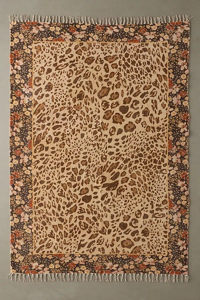 Urban Outfitters Floral Trim Leopard Printed Rug In Brown At  In Multi