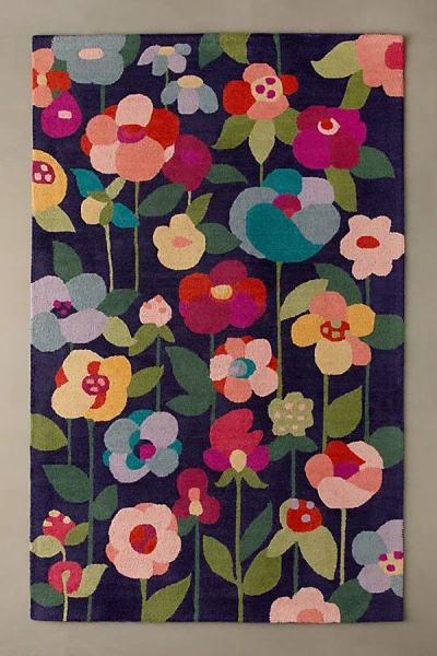 Urban Outfitters Floral Tufted Wool Rug In Blue At  In Multi
