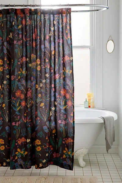 Urban Outfitters Flori Wildflower Patterned Shower Curtain In Carbon At
