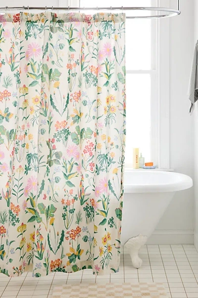 Urban Outfitters Flori Wildflower Patterned Shower Curtain In White At