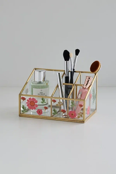 Urban Outfitters Flower Makeup Organizer In Brass At  In Transparent