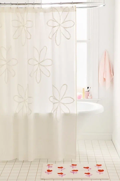 Urban Outfitters Flower Patterned Tufted Shower Curtain In White At