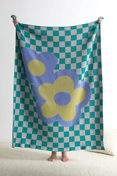 Urban Outfitters Flower Power Knit Throw Blanket In Jade At  In Green