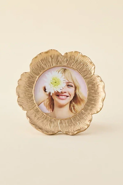 Urban Outfitters Flower Resin 4" Round Picture Frame In Gold At