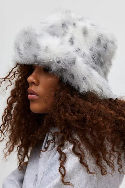 Urban Outfitters Fluffy Faux Fur Bucket Hat In Black/white, Women's At  In Black/white