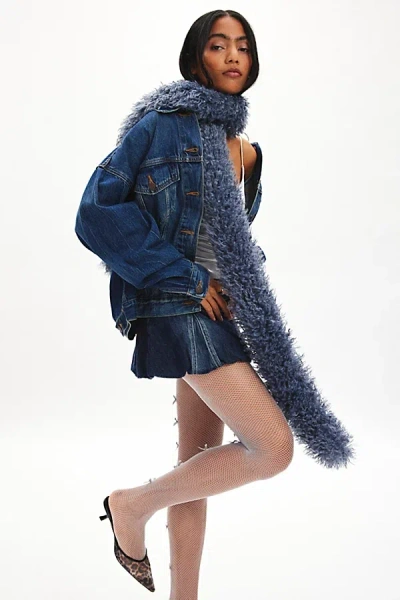 Urban Outfitters Fluffy Faux Fur Skinny Scarf In Blue, Women's At