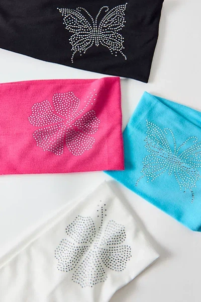 Urban Outfitters Flutter Flora Rhinestone Wide Knit Headband In White, Women's At  In Pattern