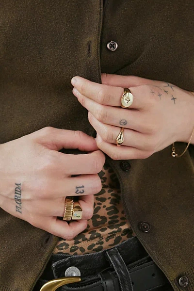 Urban Outfitters Forget Me Not 4-piece Signet Ring Set In Gold, Women's At