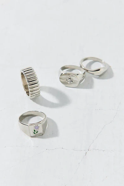 Urban Outfitters Forget Me Not 4-piece Signet Ring Set In Silver, Women's At