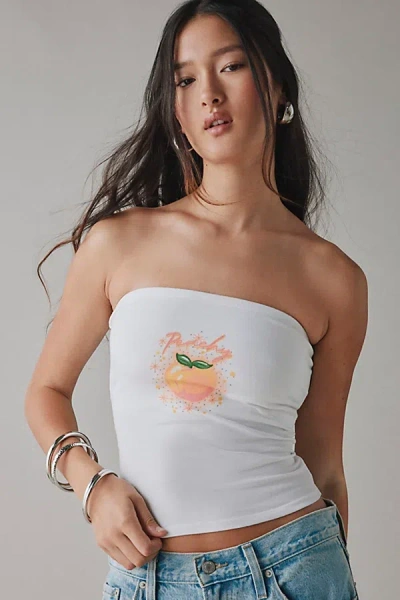 Urban Outfitters Freshly Picked Fruit Graphic Cropped Tube Top In Peachy, Women's At