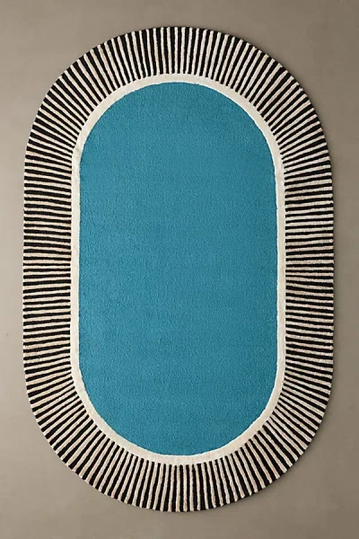 Urban Outfitters Freya Striped Border Oval Tufted Rug In Blue At