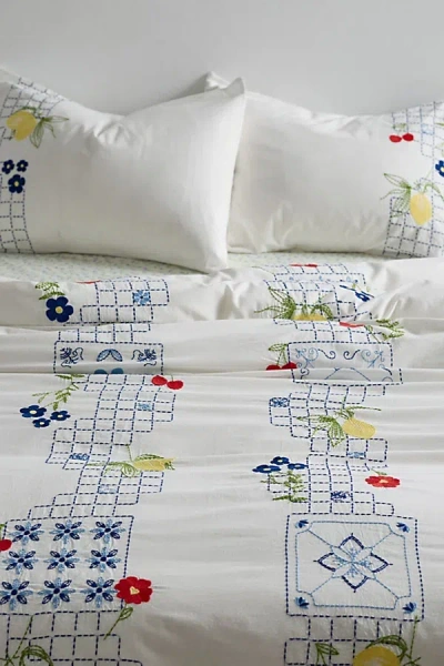 Urban Outfitters Fruit Lattice Embroidered Duvet Cover In White At