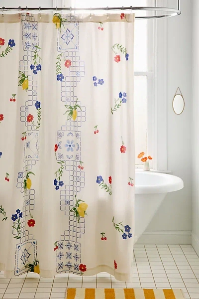 Urban Outfitters Fruit Lattice Patterned Shower Curtain In White At  In Multi