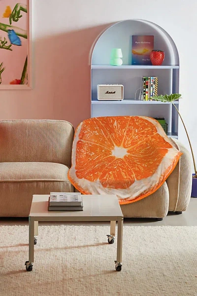 Urban Outfitters Fruit Slice Round Fleece Throw Blanket In Orange Slice At