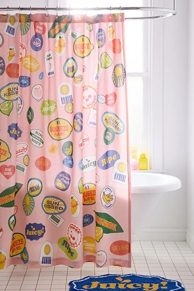 Urban Outfitters Fruit Stickers Patterned Shower Curtain In Pink At