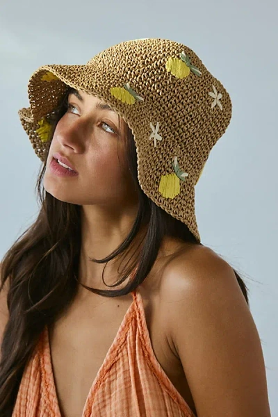 Urban Outfitters Fruit Woven Straw Bucket Hat In Lemon, Women's At  In Brown