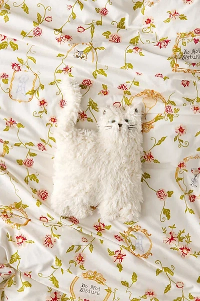 Urban Outfitters Fuzzy Cat Shape Throw Pillow In White At