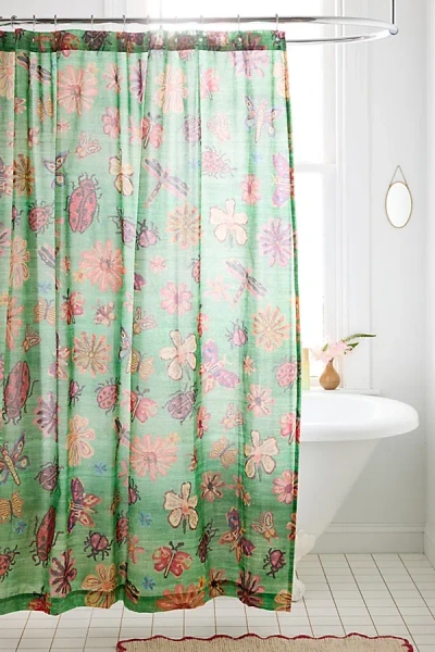 Urban Outfitters Garden Icons Patterned Shower Curtain In Green At