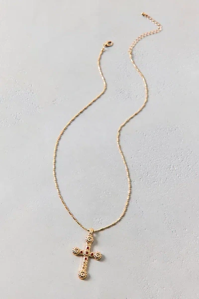 Urban Outfitters Gem Inset Cross Pendant Necklace In Gold, Women's At