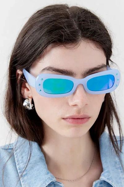 Urban Outfitters Gem Rounded Rectangle Sunglasses In Milky Baby Blue Jay Light, Women's At