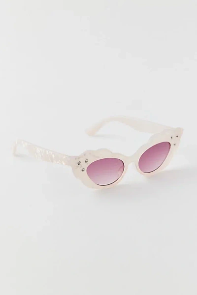 Urban Outfitters Gem Scalloped Cat-eye Sunglasses In Pearl, Women's At  In Pink