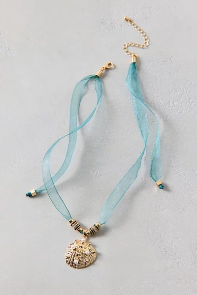 Urban Outfitters Georgia Statement Pendant Ribbon Necklace In Blue Sea, Women's At