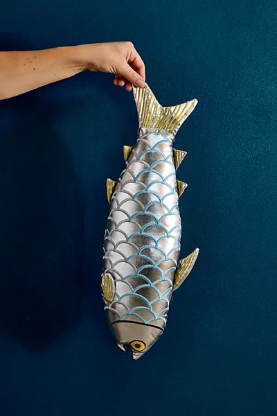 Urban Outfitters Giant Sardine Throw Pillow In Cool Fish At  In Metallic