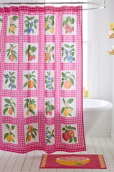 Urban Outfitters Gingham Fruit Patterned Shower Curtain In Hot Pink At