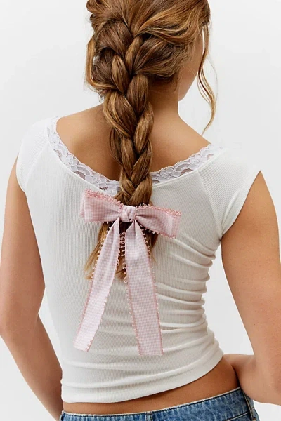 Urban Outfitters Gingham Hair Bow Barrette In Pink/white, Women's At