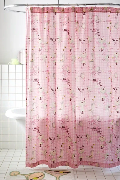 Urban Outfitters Gingham Martini Shower Curtain In Pink At