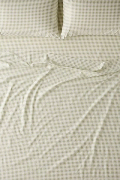 Urban Outfitters Gingham Patterned Cotton Percale Sheet Set In Green At  In Neutral