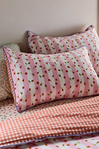 Urban Outfitters Gingham Rose Striped Reversible Sham Set In Pink At
