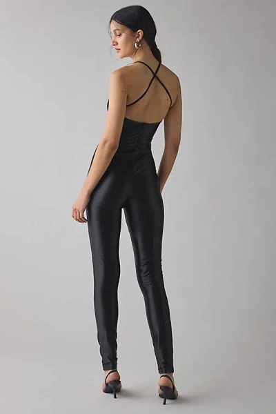 Urban Outfitters Glamorous Shiny Disco Open-back Bodycon Jumpsuit In Black, Women's At