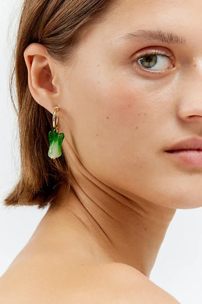 Urban Outfitters Glass Bok Choy Charm Hoop Earring In Gold/green, Women's At