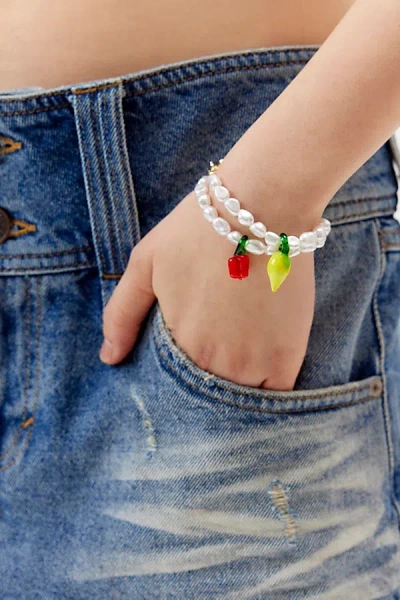 Urban Outfitters Glass Fruit And Pearl Charm Bracelet Set In Fruit/pearl, Women's At