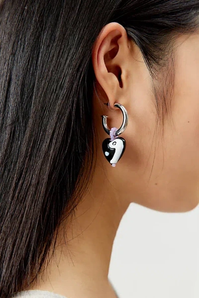 Urban Outfitters Glass Yin Yang Heart Charm Hoop Earring In Yin Yang, Women's At  In Metallic