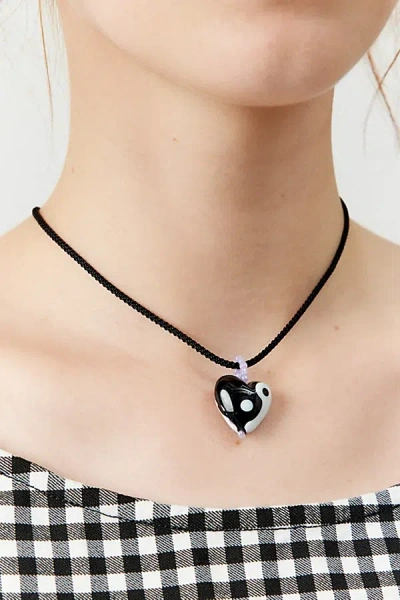 Urban Outfitters Glass Yin Yang Heart Corded Necklace In Yin Yang, Women's At