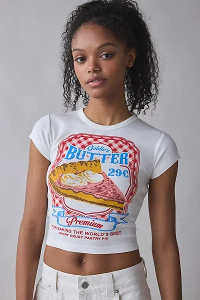 Urban Outfitters Goldie's Butter Graphic Fitted Baby Tee In White, Women's At