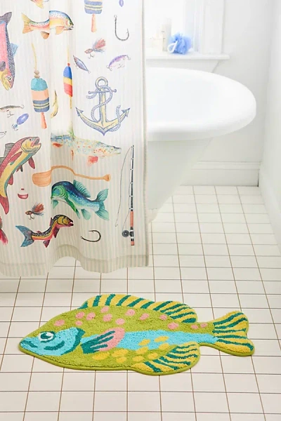 Urban Outfitters Gone Fishin' Fish Shaped Tufted Bath Mat In Green At