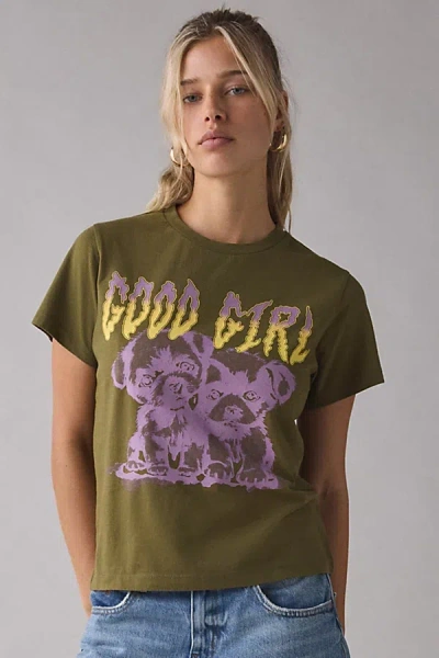 Urban Outfitters Good Girl Dog Graphic Slim Tee In Olive, Women's At  In Green