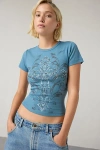 Urban Outfitters Gothic Cross Rhinestone Graphic Baby Tee In Slate, Women's At  In Gray